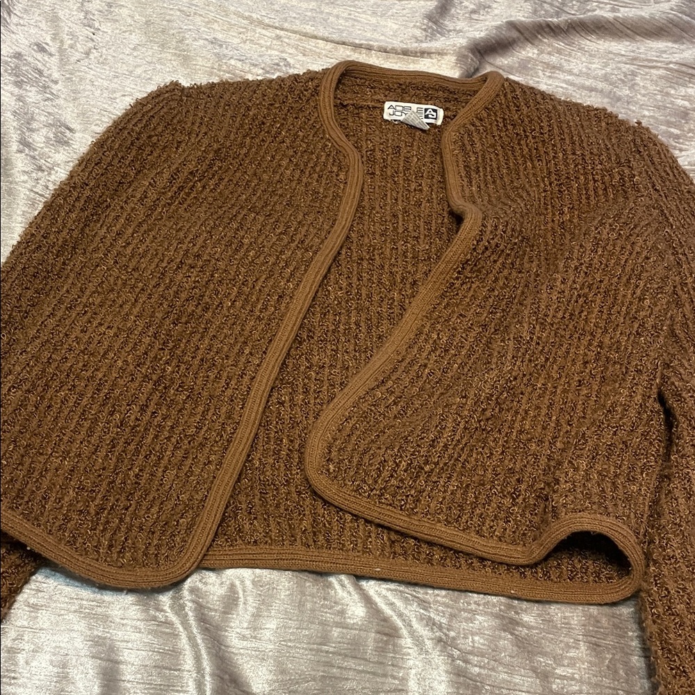 Vintage Brown Textured Open Front Cardigan